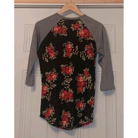Women's LuLa Roe Gray Multi-Color Floral Jersey Shirt Polyester/ Spandex Size XS - Picture 2 of 4